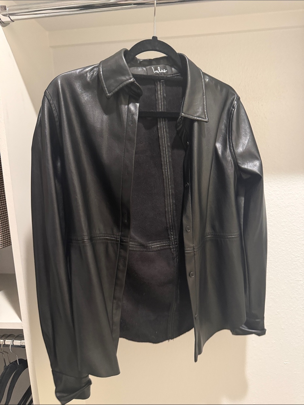 Lulu's Black Faux Leather Shirt Jacket